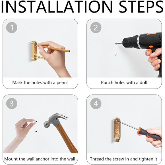 4PCS Foldable Gold Wall Hooks, Heavy Duty Zinc Alloy Folding Wall Hooks, Folding - Picture 9 of 9